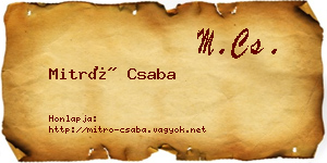 Mitró Csaba névjegykártya